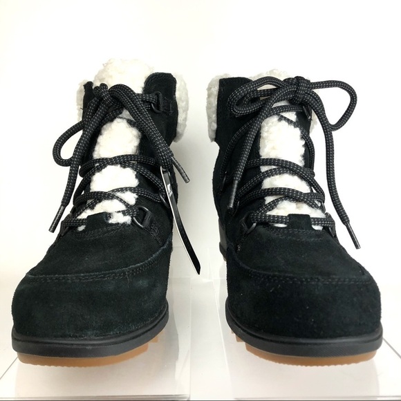 Sorel Black Suede Sherpa Sheep like Fur Wedge Comfy Shoes Sz 9 - HTF - Picture 2 of 8
